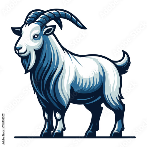 Goat full body vector illustration, farm pet, animal livestock, for butchery meat shop and dairy milk product, design template isolated on white background