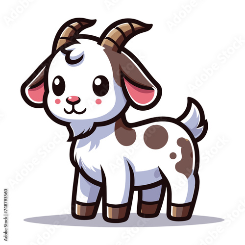 Cute goat full body cartoon mascot character vector illustration, funny adorable farm pet animal goat design template isolated on white background