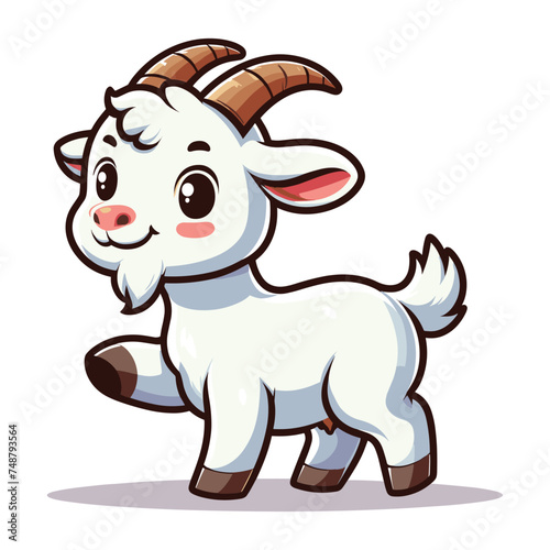 Cute goat full body cartoon mascot character vector illustration, funny adorable farm pet animal goat design template isolated on white background