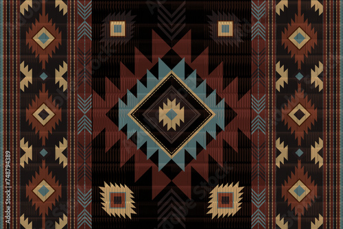 Navajo tribal vector seamless pattern. Native American ornament. Ethnic South Western decor style. Boho geometric ornament. Vector seamless pattern. Mexican blanket, rug. Woven carpet illustration.