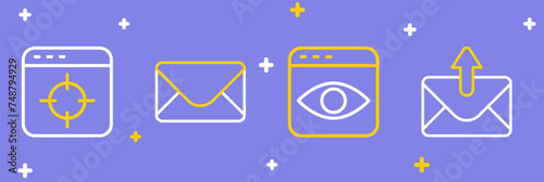 Set line Mail and e-mail, Personal information collection, and Target financial goal icon. Vector