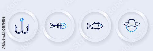 Set line Dried fish, Fish, skeleton and icon. Vector