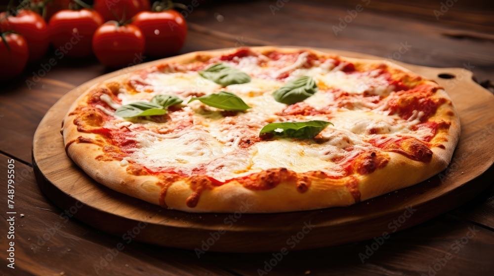 Margherita pizza on wooden surface Margherita pizza on wooden surface