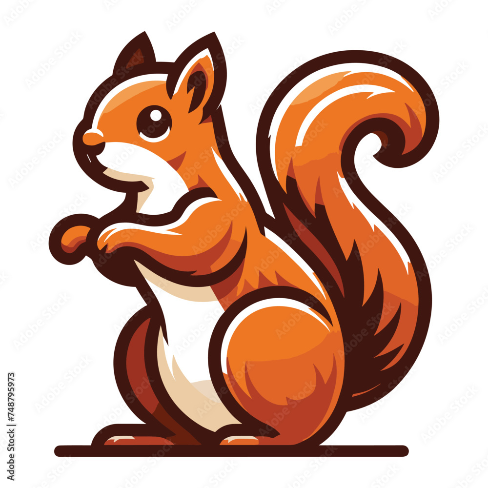 Fototapeta premium Cute squirrel full body character vector illustration, fluffy adorable squirrel chipmunk design template isolated on white background
