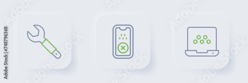 Set line Taxi mobile app, and Wrench spanner icon. Vector