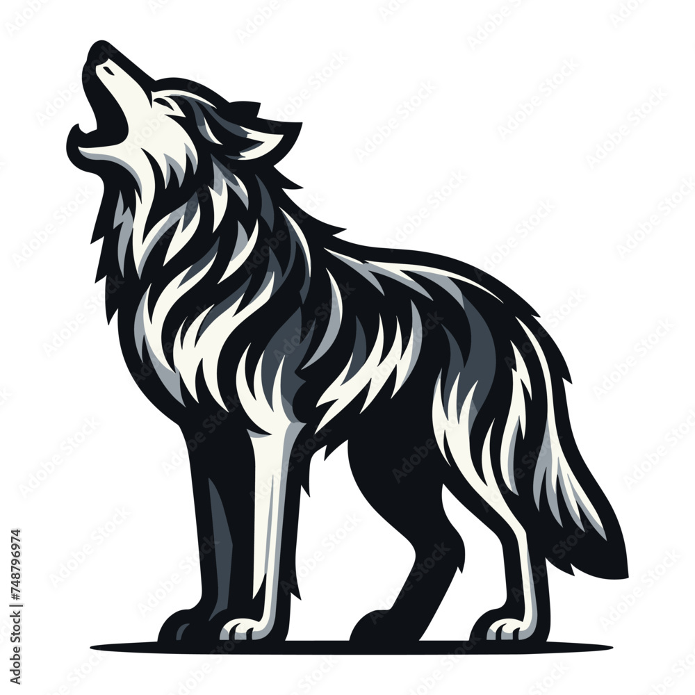 Wild howling wolf dog full body design vector illustration, animal wildlife template isolated on white background Wild howling wolf dog full body design vector illustration, animal wildlife template isolated on white background