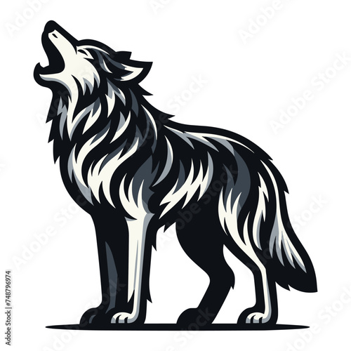 Wild howling wolf dog full body design vector illustration, animal wildlife template isolated on white background