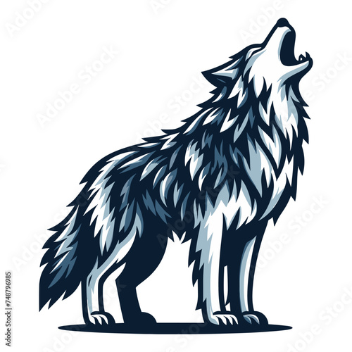 Wild howling wolf dog full body design vector illustration, animal wildlife template isolated on white background