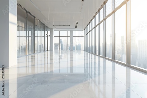 Empty office with large windows