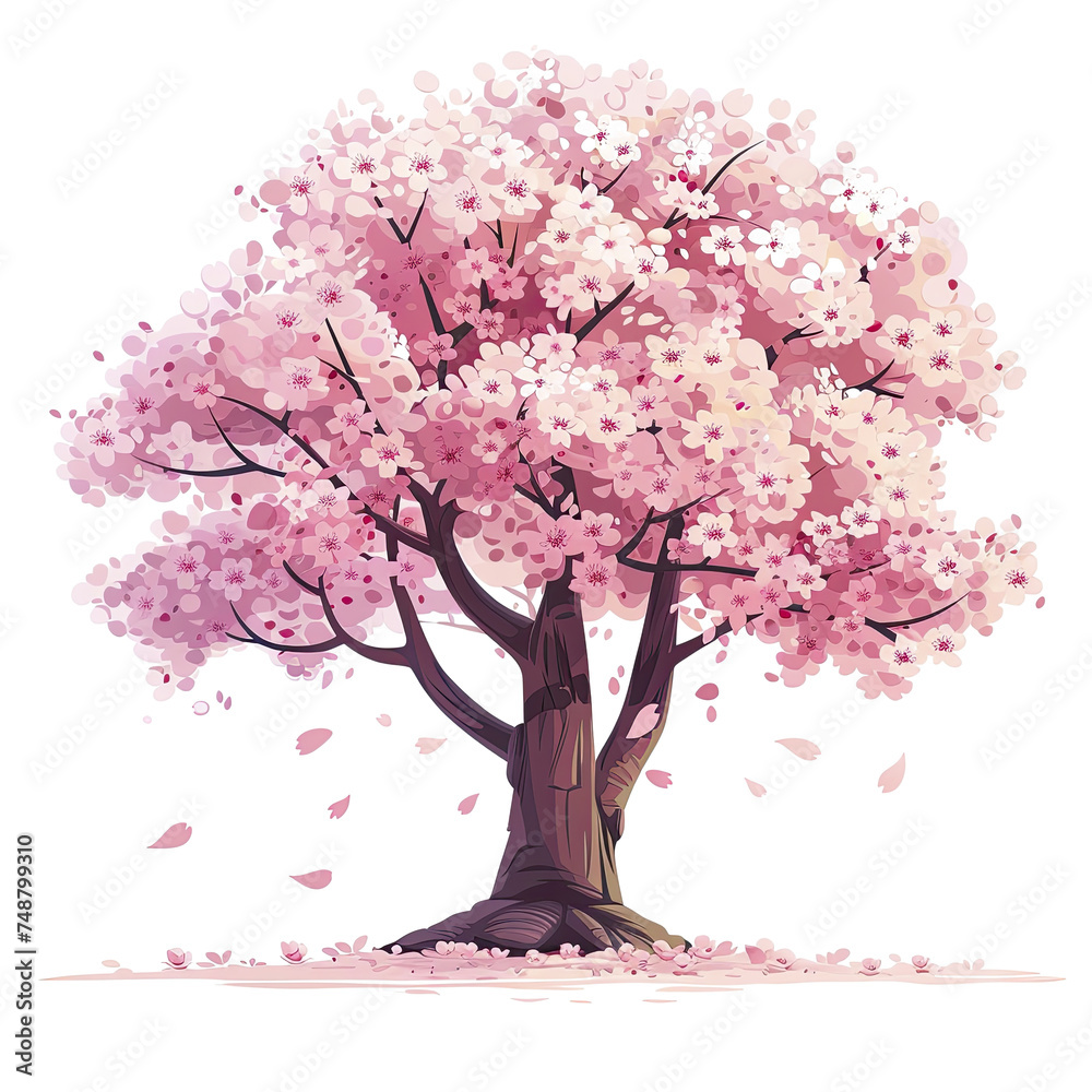 Delicate Cherry Blossom Tree In Full Bloom, Isolated Transparent Background Images