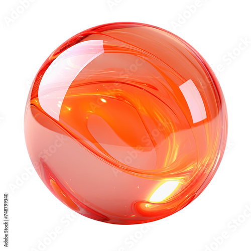 Colorful red orange glass marble isolated on white transparent background, PNG	