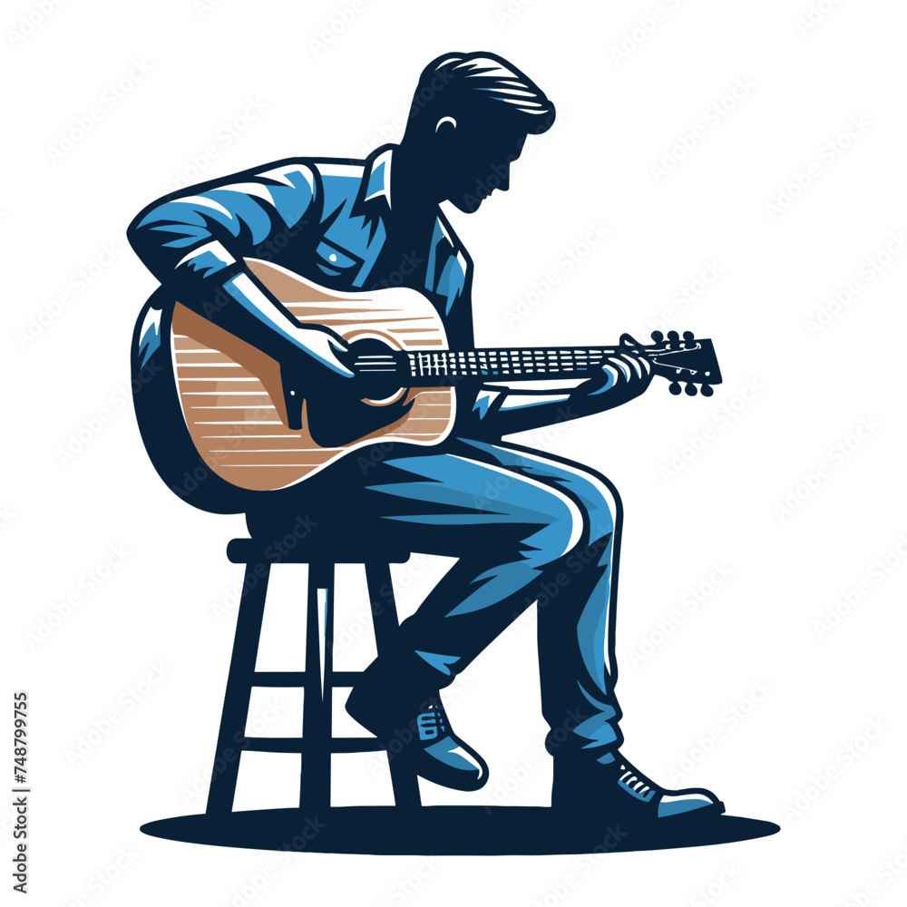 Musician man playing guitar acoustic vector illustration, male ...