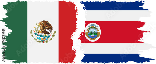 Costa Rica and Mexico grunge flags connection vector