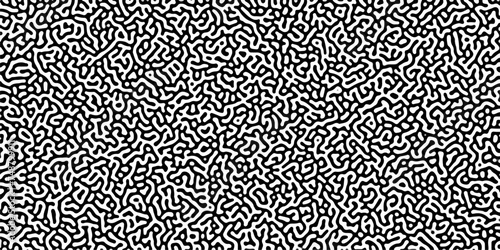 Turing reaction diffusion monochrome seamless pattern with chaotic motion .Linear design with biological shapes. Organic lines in memphis. abstract turing organic wallpaper background .