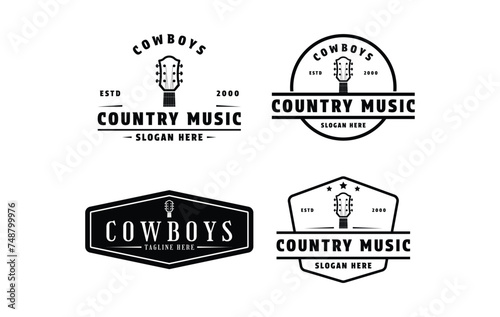 set of country music guitar logo design vintage label and badge