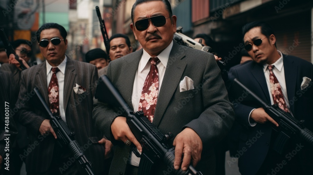 Tokyo vice. Cinematic Japanese mafia. Asian mafia boss. Criminals in Japan and Tokyo. Gangsters, gangland, crime syndicates. Japan 
 - obrazy, fototapety, plakaty 