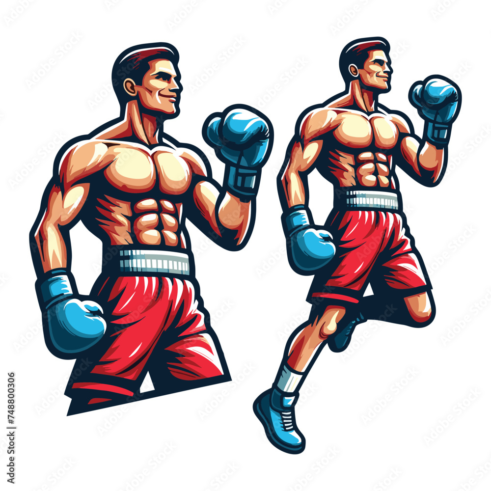 Man boxing boxer athlete full body vector design illustration, sport fighter, box combat, Boxer fighting in gloves, punching with fist design template isolated on white background Man boxing boxer athlete full body vector design illustration, sport fighter, box combat, Boxer fighting in gloves, punching with fist design template isolated on white background