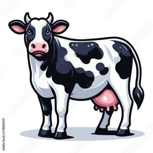 Cow full body vector illustration, farm pet, animal livestock, for butchery meat shop and dairy milk product, agriculture concept, design template isolated on white background