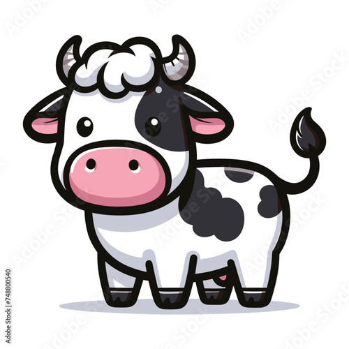 Cute cow full body cartoon mascot character vector illustration, funny adorable farm pet animal cow design template isolated on white background
