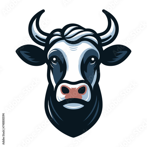 Cow head face logo vector illustration, farm pet, animal livestock, for butchery meat shop and dairy milk product, agriculture concept, design template isolated on white background