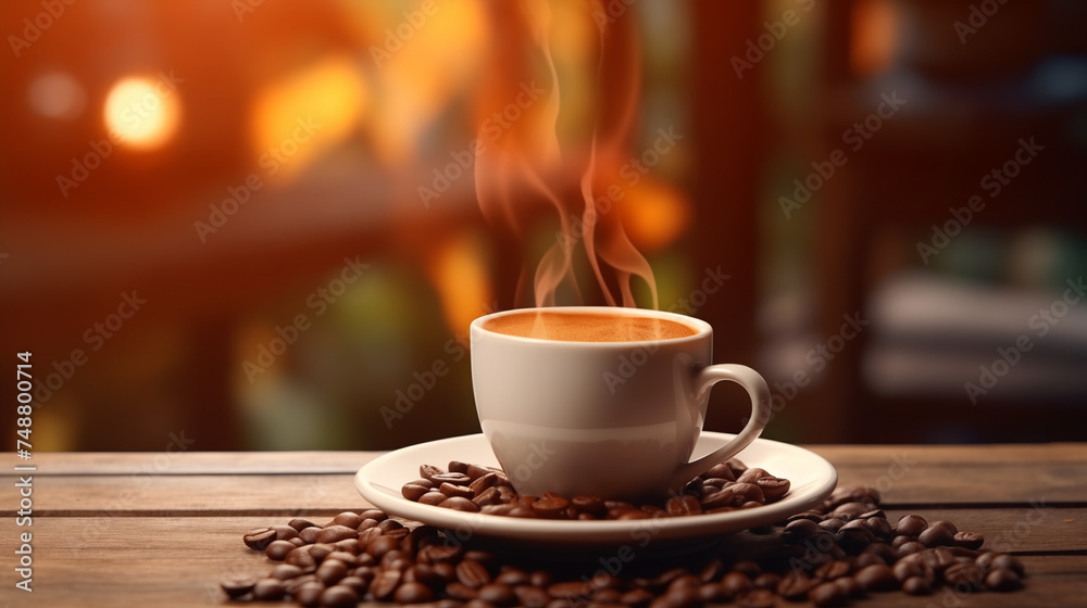 Cup of Coffee and Beans: Aromatic Morning Drink Cup of Coffee and Beans: Aromatic Morning Drink