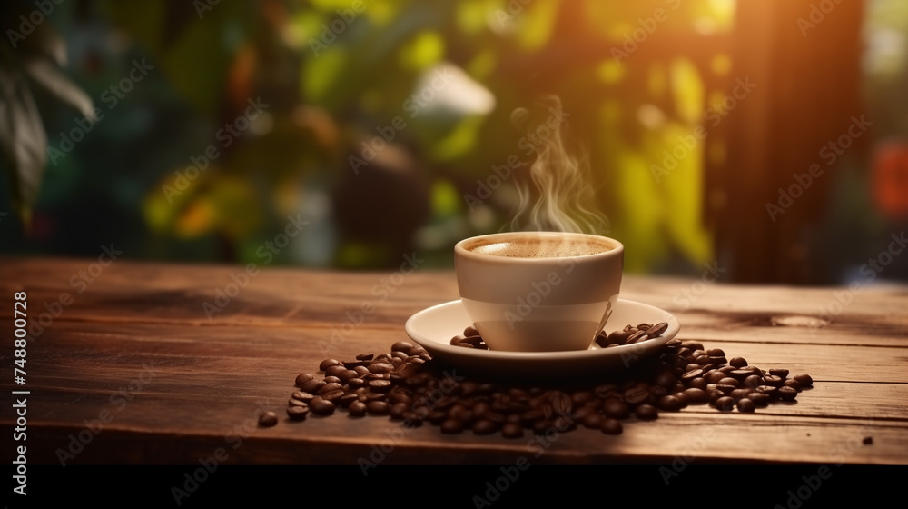 Cup of Coffee and Beans: Aromatic Morning Drink Cup of Coffee and Beans: Aromatic Morning Drink