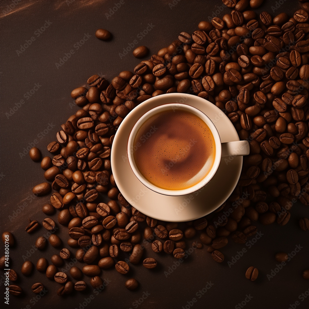Cup of Coffee and Beans: Aromatic Morning Drink Cup of Coffee and Beans: Aromatic Morning Drink