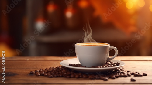 Cup of Coffee and Beans  Aromatic Morning Drink