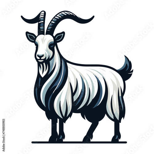 Goat full body vector illustration, farm pet, animal livestock, for butchery meat shop and dairy milk product, design template isolated on white background