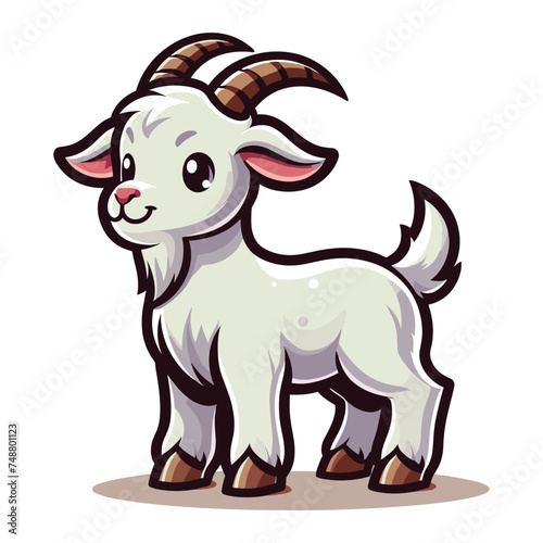 Cute goat full body cartoon mascot character vector illustration, funny adorable farm pet animal goat design template isolated on white background