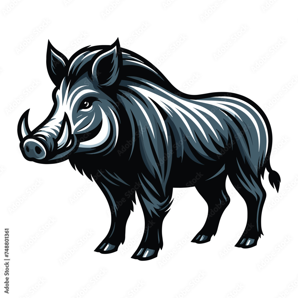 Wild hog boar pig full body design vector illustration, beast animal wildlife template isolated on white background