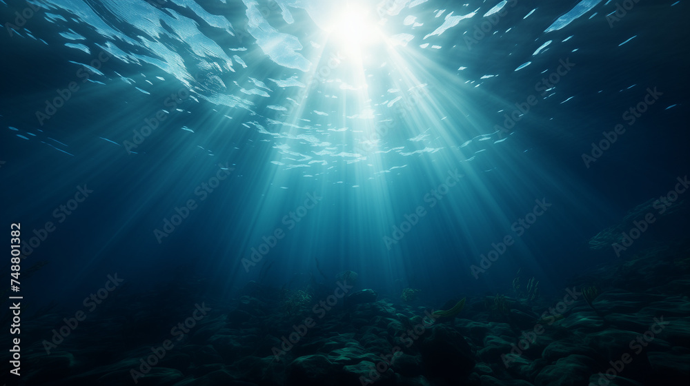 Underwater World: A Bright Reef Teeming with Fishes under Sunlight Underwater World: A Bright Reef Teeming with Fishes under Sunlight