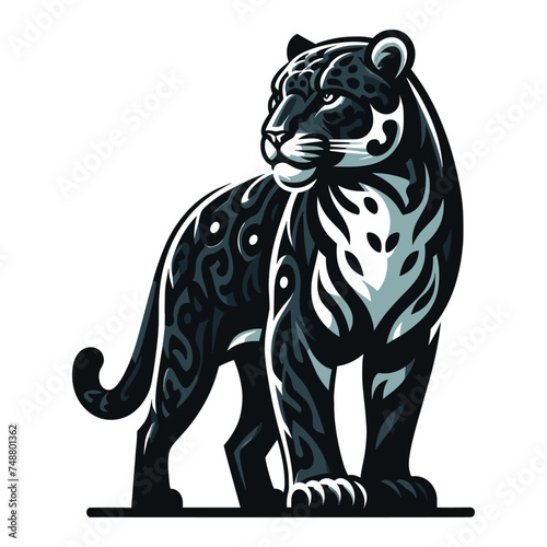 Wild jaguar leopard full body vector illustration, zoology illustration, animal predator big cat design template isolated on white background