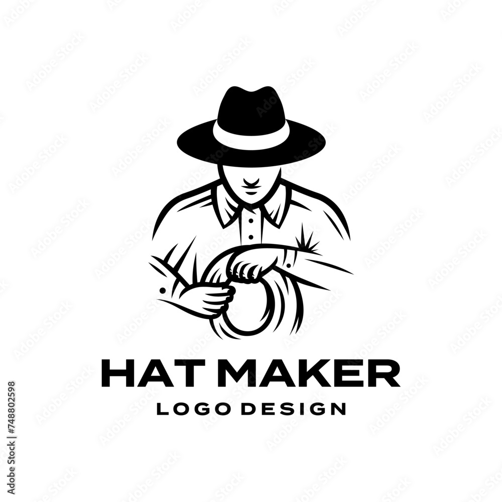 Hat maker logo design vector. Man in the Hat Silhouette Abstract Emblem, Label or Logo Template.
