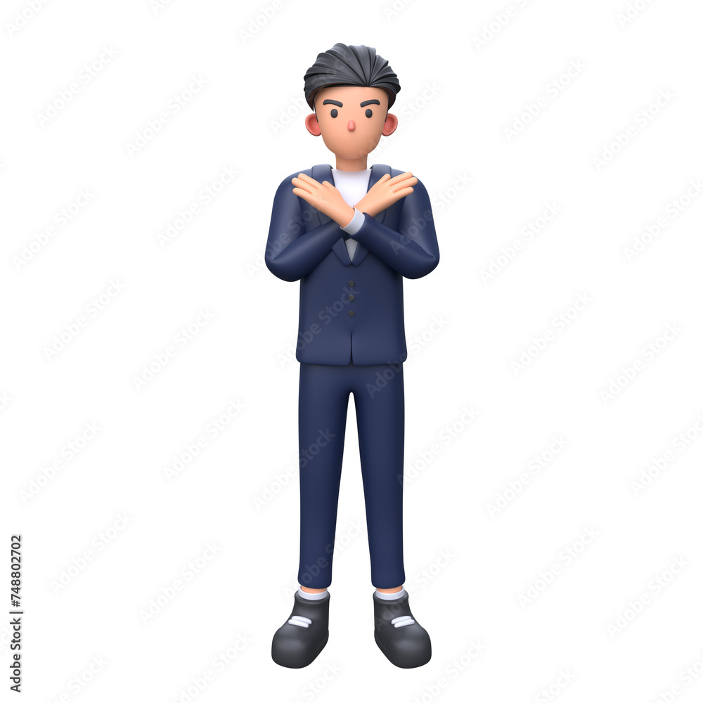 Obraz premium 3D Businessman saying no with x sign hand gesture