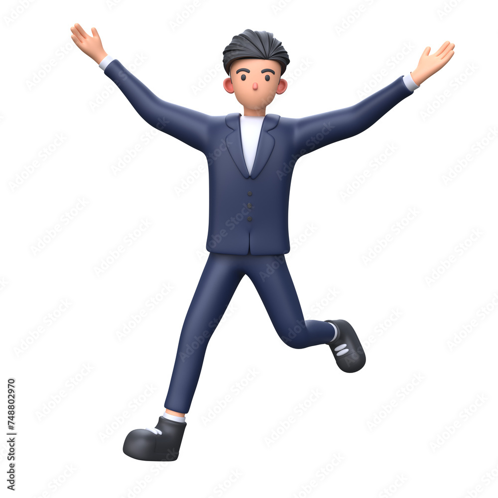 3D Businessman jumping pose and celebrating success