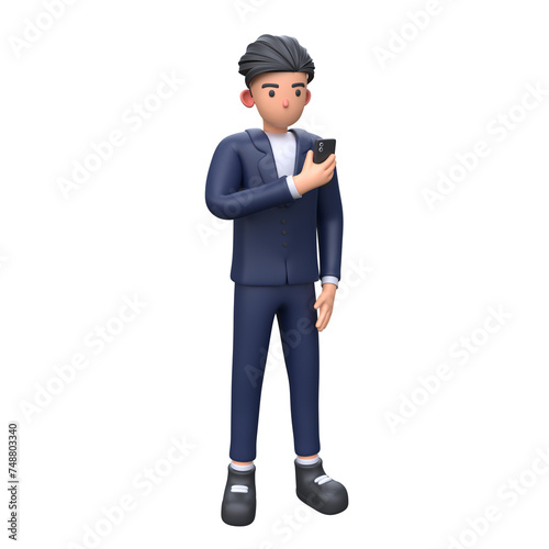 3D Businessman using phone