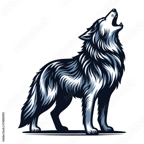 Wild howling wolf dog full body design vector illustration, animal wildlife template isolated on white background