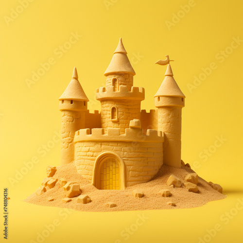Sand castle on yellow background.	
