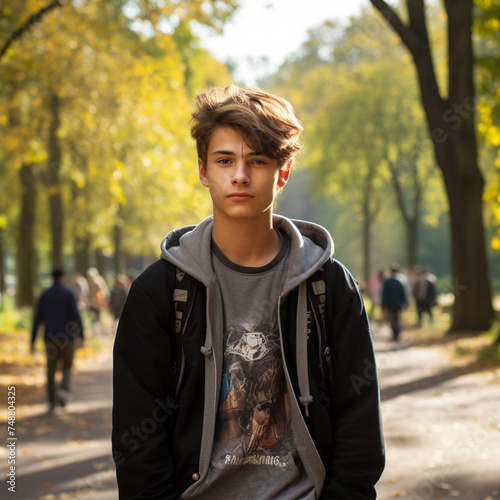 Teenage skater with a skateboard.	
