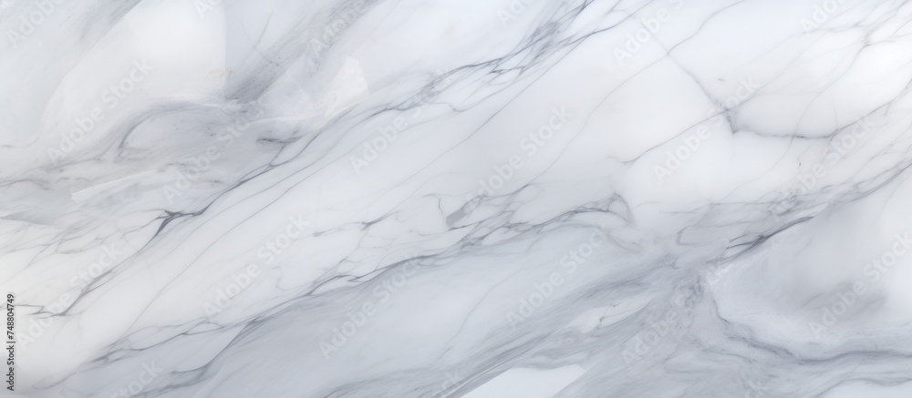 A detailed close-up view of a white marble texture, showcasing intricate veins and patterns on the surface. The smooth texture of the marble is highlighted in this shot,