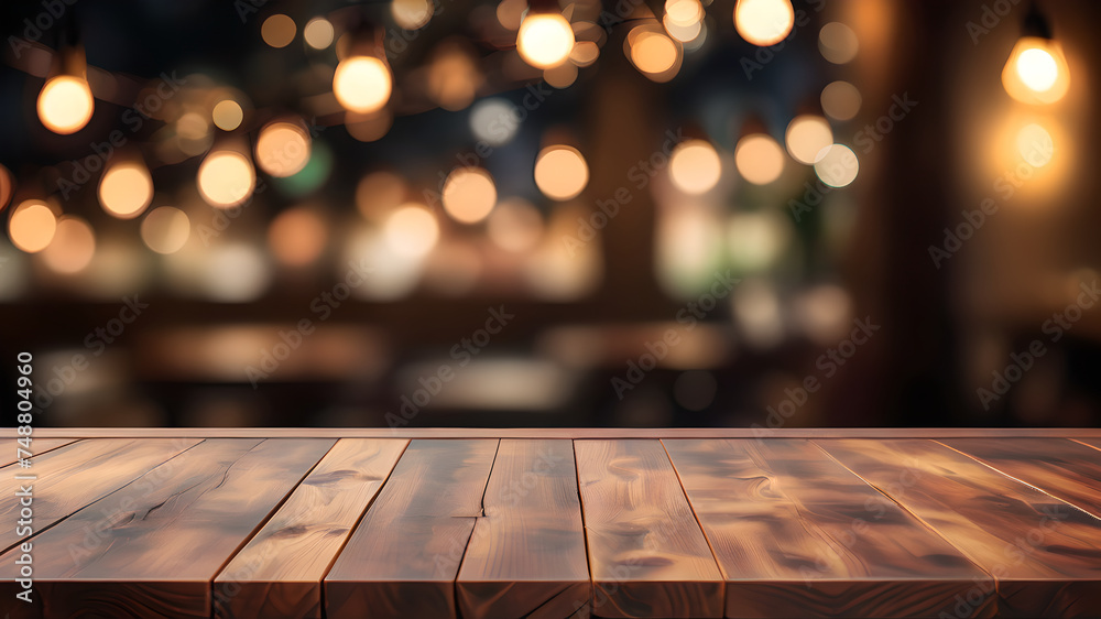 image of a wooden table with empty space ideal for displaying products against a blurred background with glowing light bulbs
image of a wooden table with empty space ideal for displaying products against a blurred background with glowing light bulbs