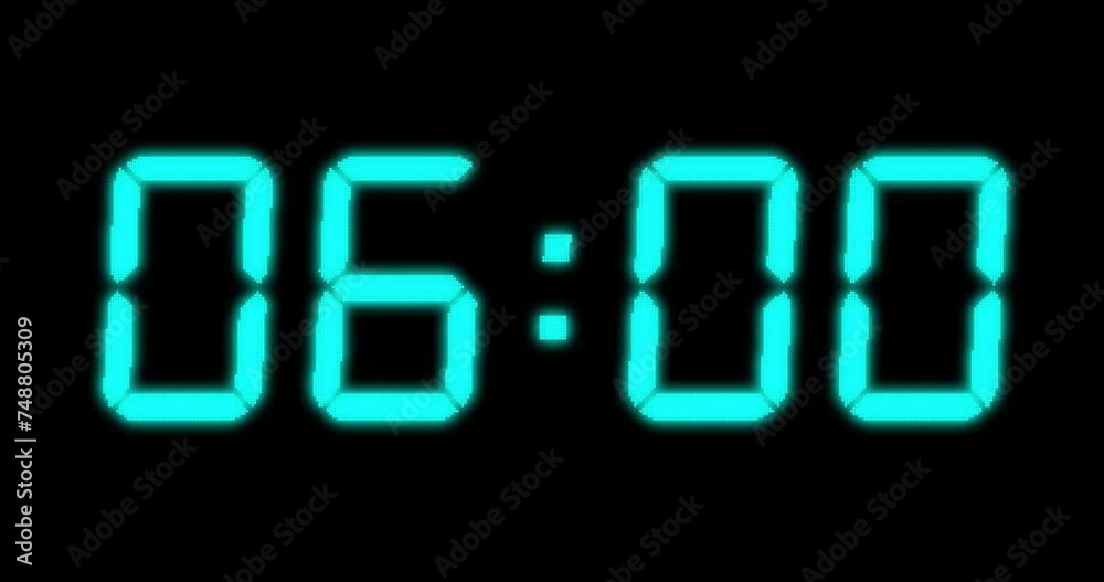 Animation of blue digital clock timer changing on black background Animation of blue digital clock timer changing on black background