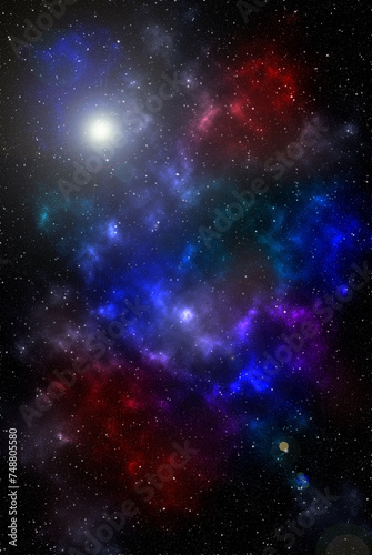 Fototapeta Naklejka Na Ścianę i Meble -  Space background with stardust and shining stars. Realistic cosmos and color nebula. Planet and milky way. Colorful galaxy. 3d illustration