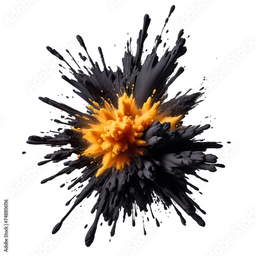 Dark Eruption: Black Vibrant Paint and Powder Explosion isolated on transparent background PNG file