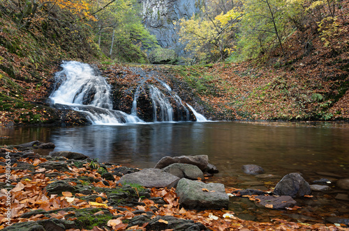 View of the Trachoni or Livaditis waterfall at the Rhodope mountains in Thrace, Greece photo