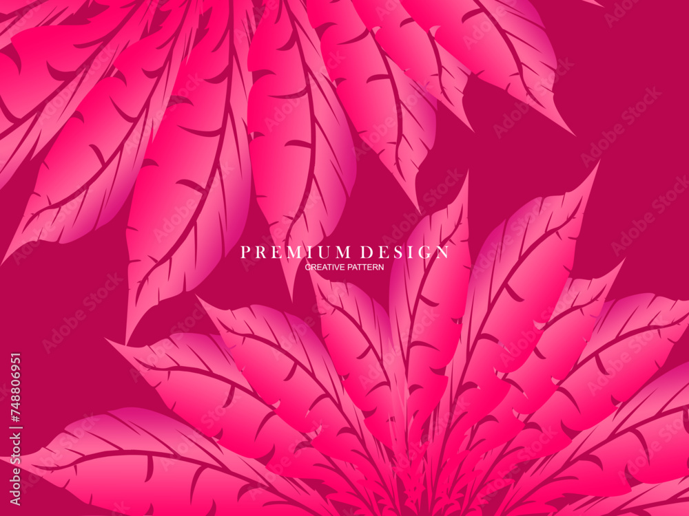 Pink feather premium background. Abstract dynamic composition. Modern vector feather illustration.