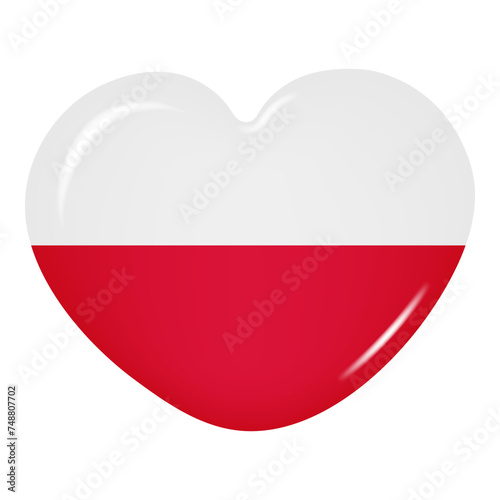3D heart-shaped icon of the Poland flag on a transparent background. Button of the country s flag. Vector illustration