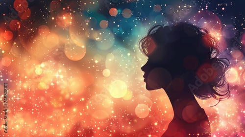 A woman's profile in cosmic silhouette against a star. Generative Ai © MinixT