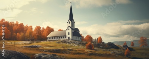 Beautiful church in amazing breathtaking landscape photo